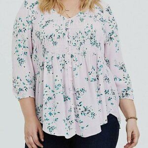 Torrid Lilac Floral Crinkle Gauze Smocked Blouse Plus Size 0X (Large)